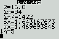 Final View of 1-variable stats calculation
