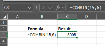 Excel Combination function