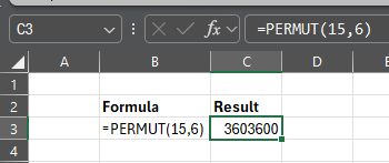 Excel permutation function