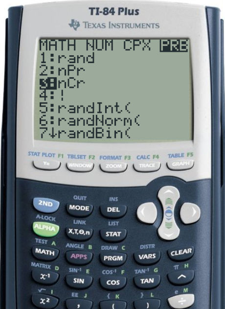 TI-84 menu for finding combinations