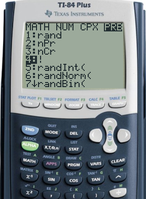 TI-84 menu to find factorial