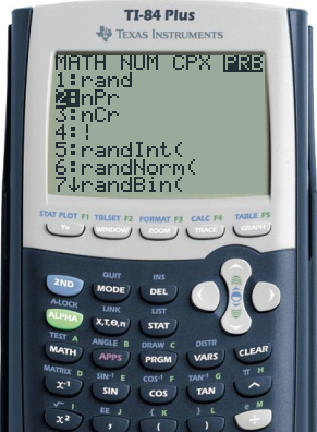 TI-84 menu for finding permutations