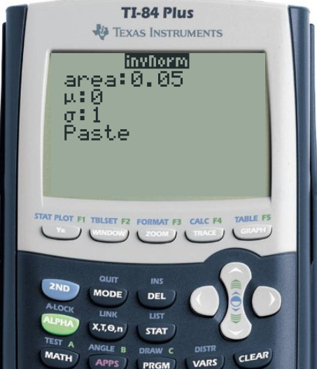 TI-84 view of calculating the critical value
