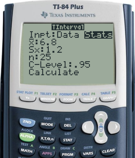 Menu for calculating Critical t-score on TI-84